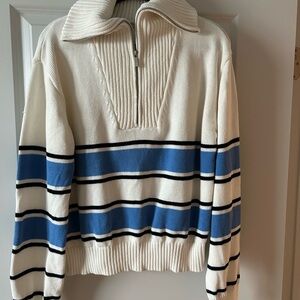 English Factory Cream Ribbed Zip-Up Sweater